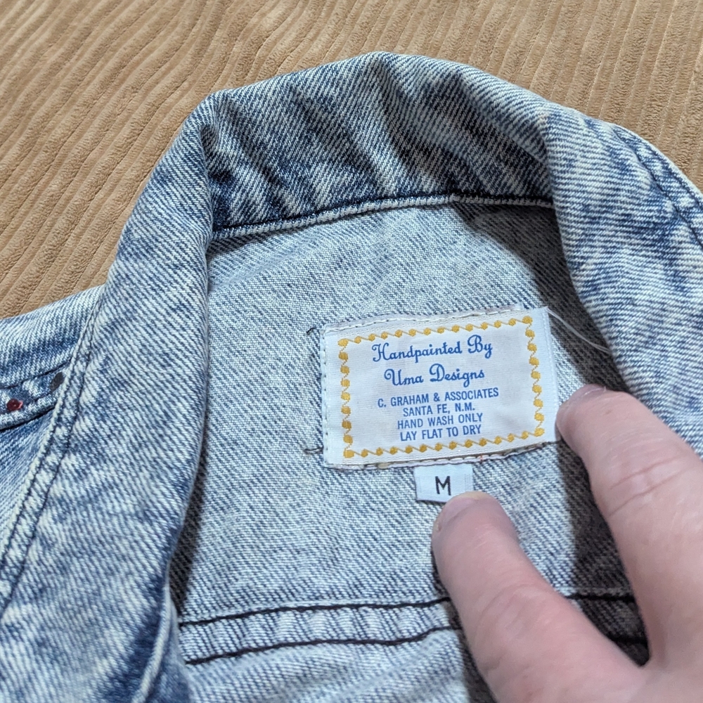 Beautiful Vintage Handpainted By Uma Denim Jacket With Desert Design. - Picture 2 of 9
